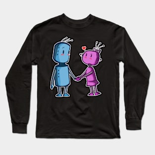 Cute Robot Love Nerd Heart Valentines Day Gift Long Sleeve T-Shirt